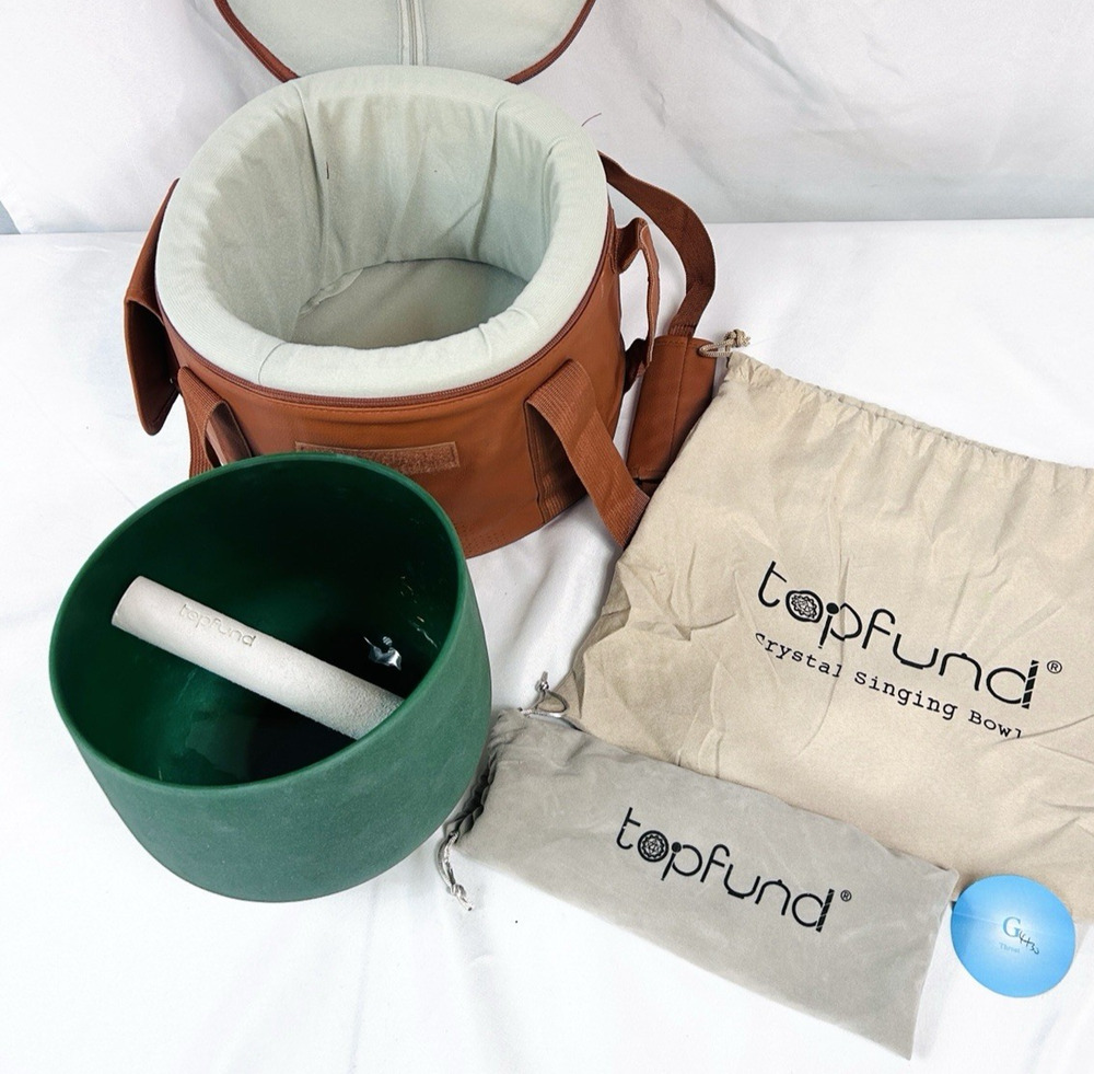 TOPFUND Green Crystal Chakra Singing Bowl G Note w/ Case Mallet & O Ring 8"